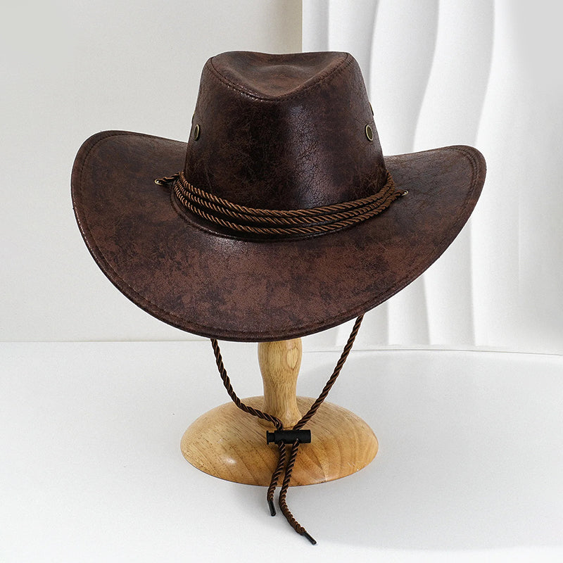 Cappello da Cowboy da Uomo con Visiera Larga e Corda per il Mentone