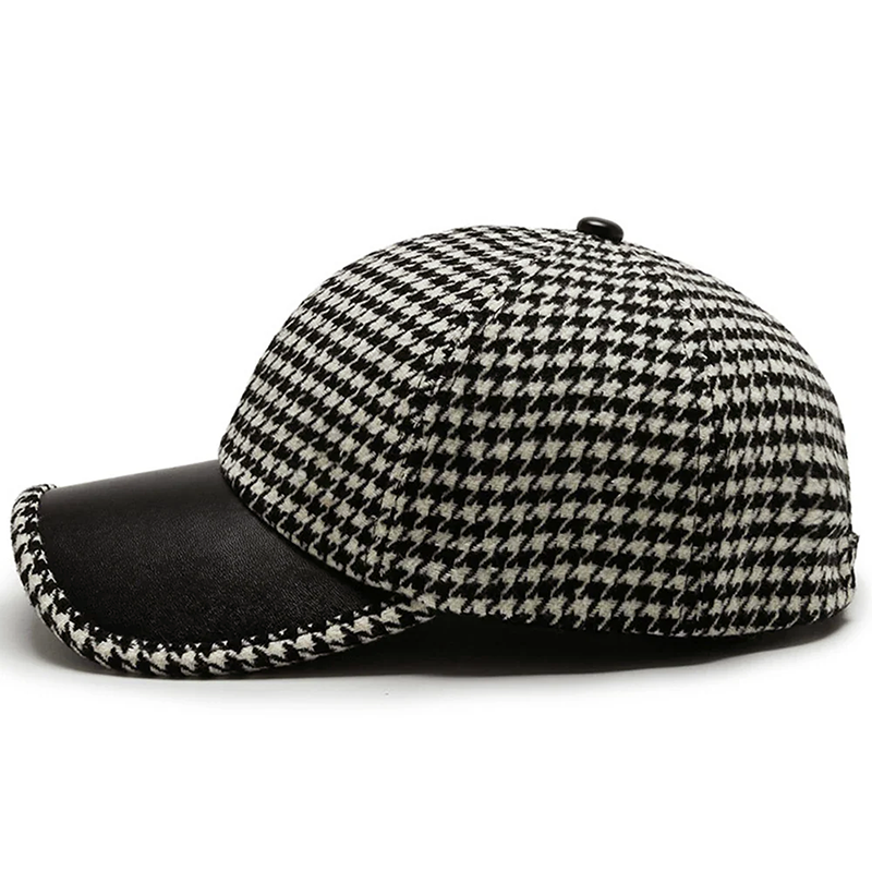 Cappello da Uomo a Vichy con Dettagli in Pelle Sintetica