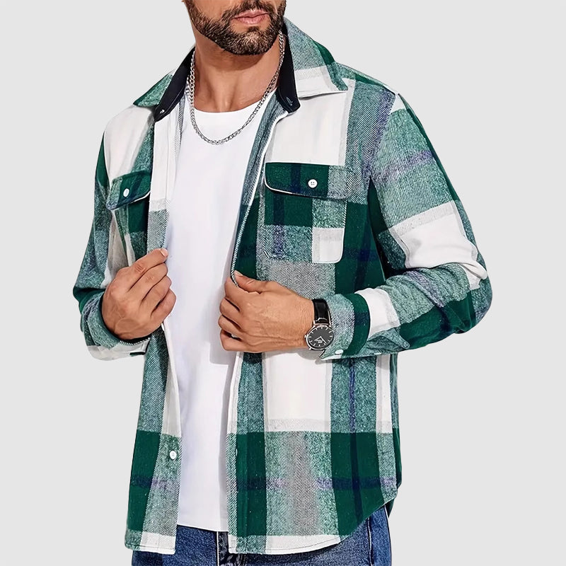 Camicia a quadri da uomo con tasche sul petto
