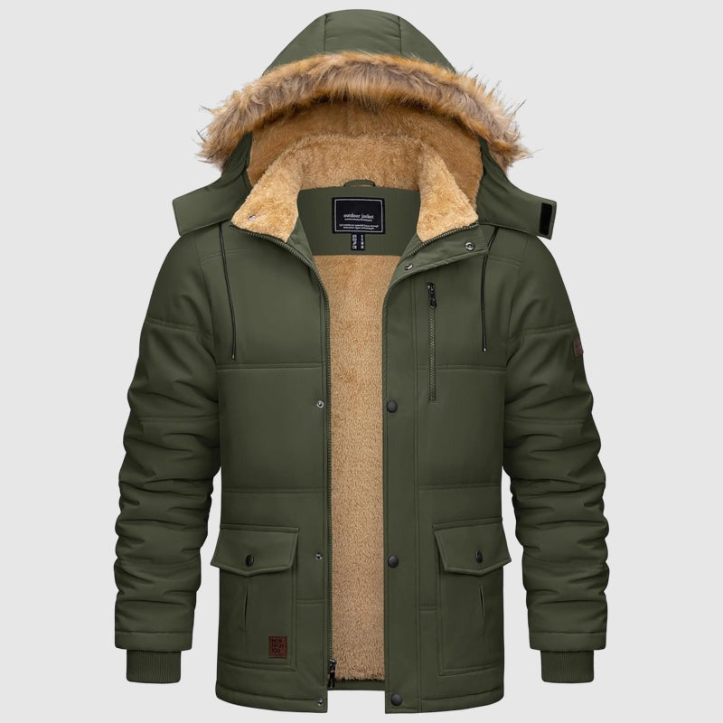 Parka invernale con cappuccio foderata in pile per uomo