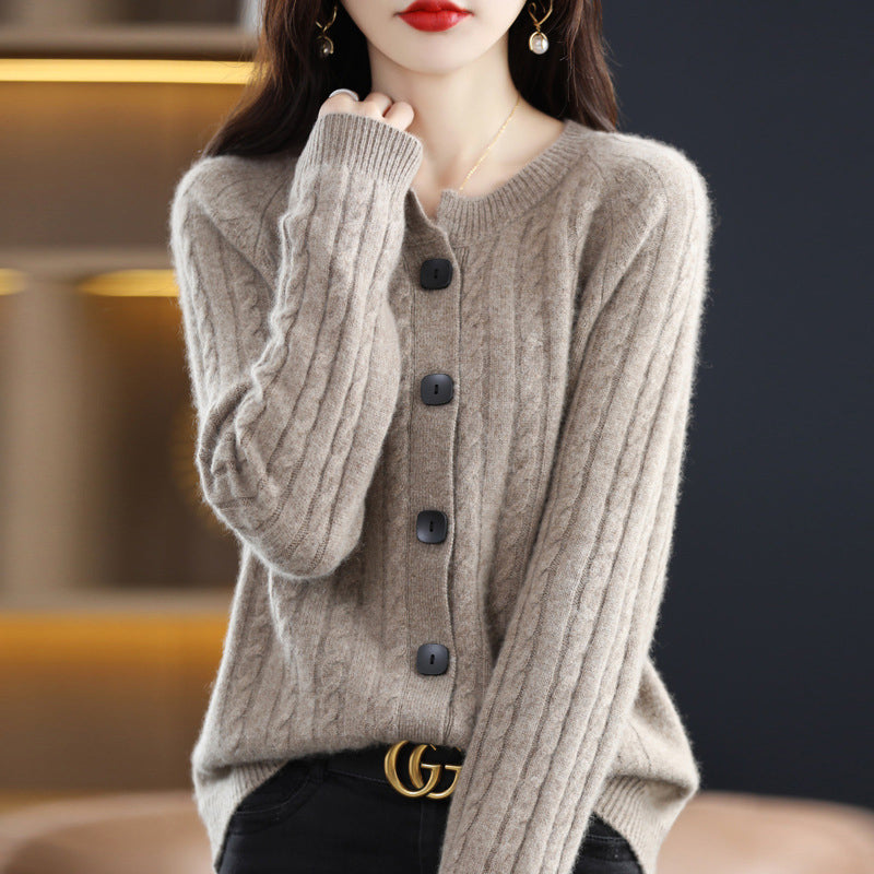 Cardigan a Maglia Cable Minimalista Chic