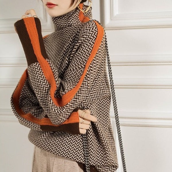 Maria | Maglione a collo alto con vistose strisce a contrasto