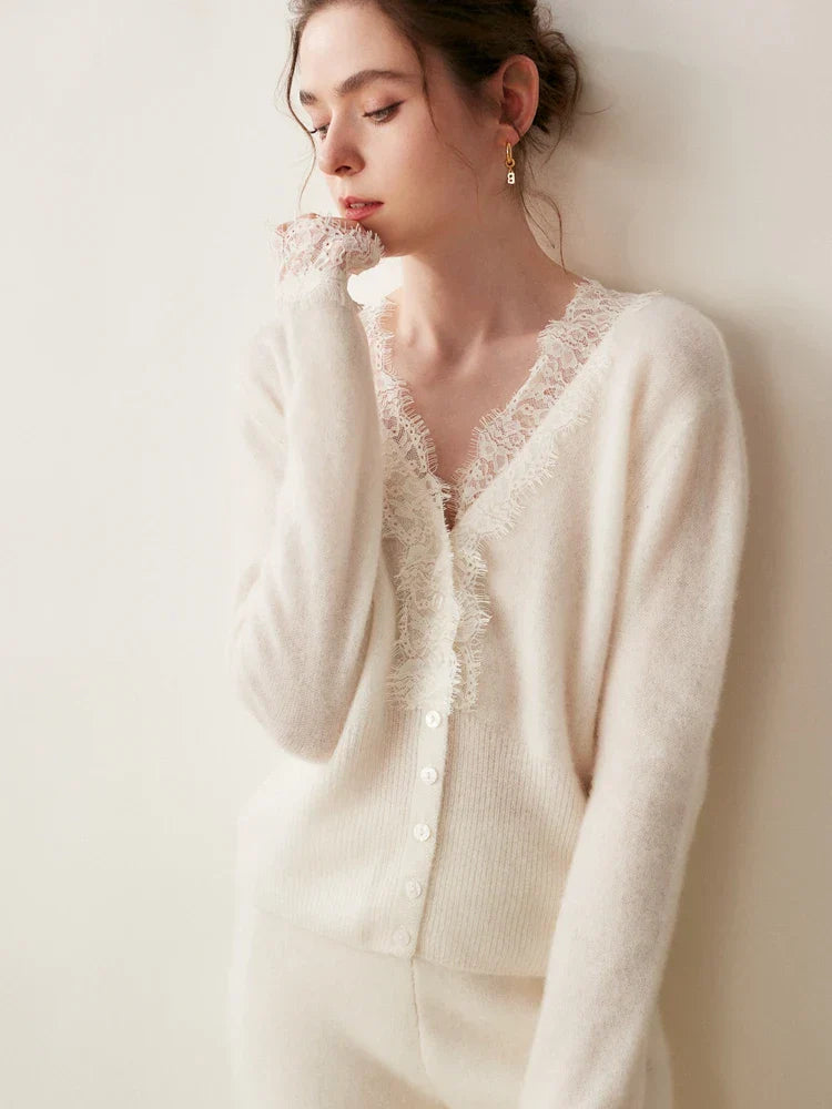 Cardigan in Cashmere con Pizzo Charlotte