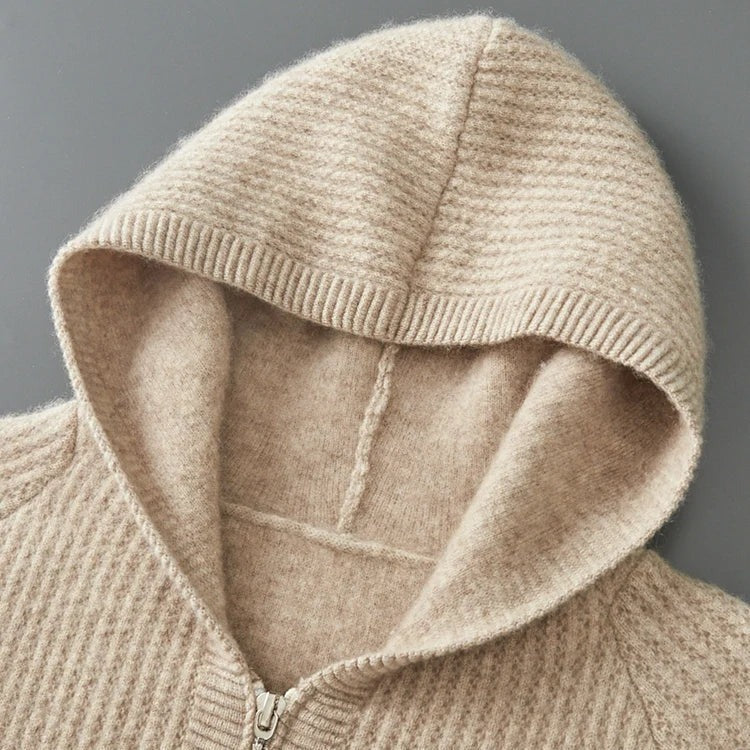 Felpa con cappuccio zip in cashmere