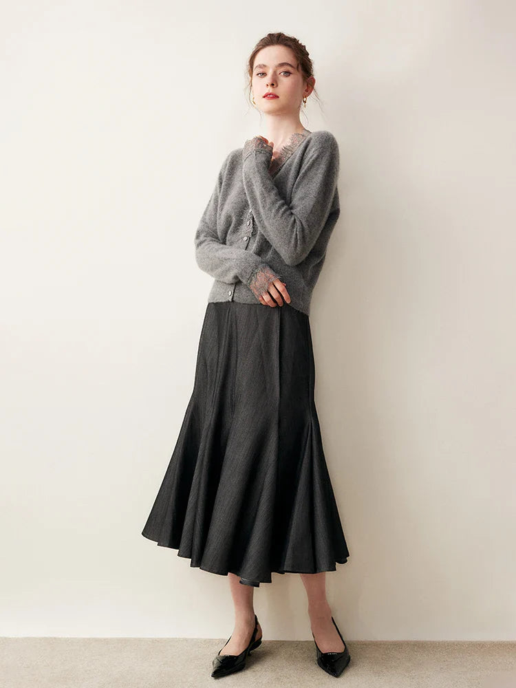 Cardigan in Cashmere con Pizzo Charlotte