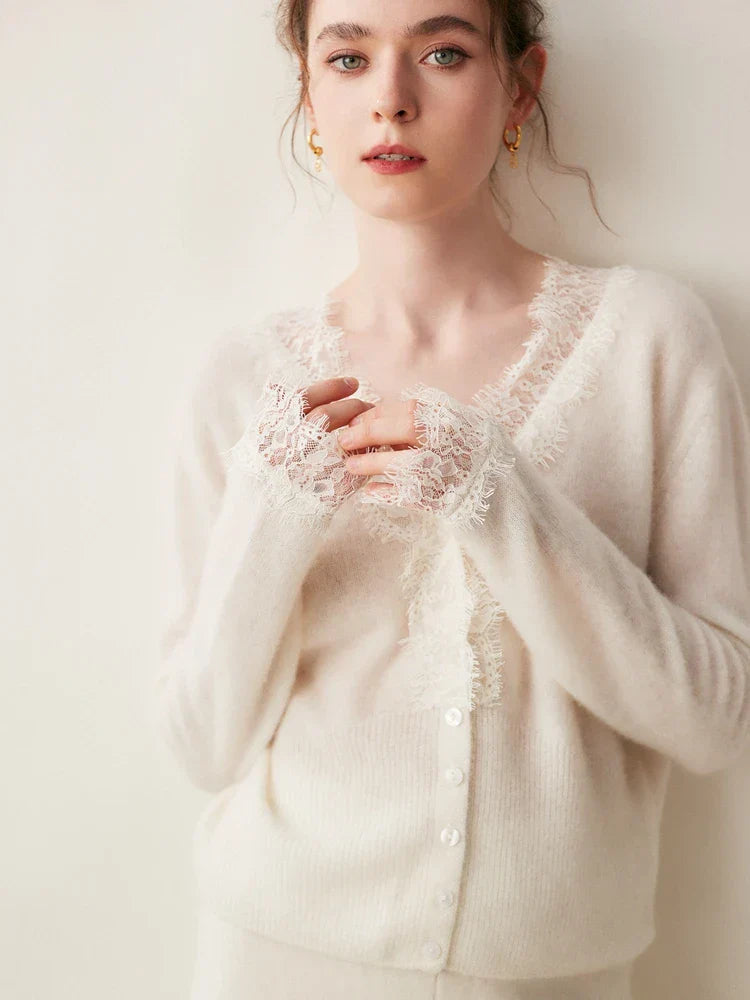 Cardigan in Cashmere con Pizzo Charlotte