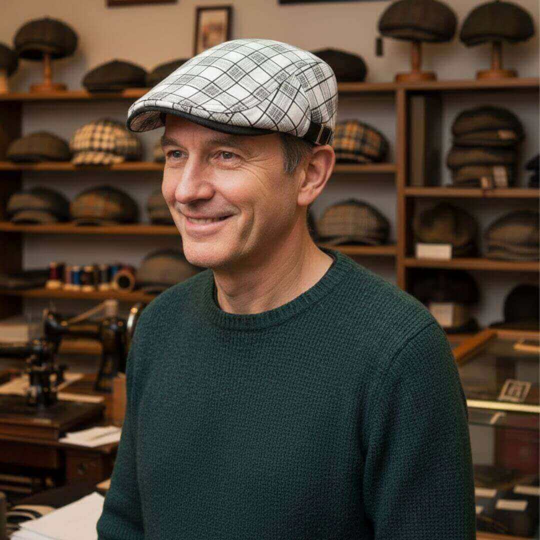Cappello Piatto a Quadri in Lino e Cotone | WELLINGTON