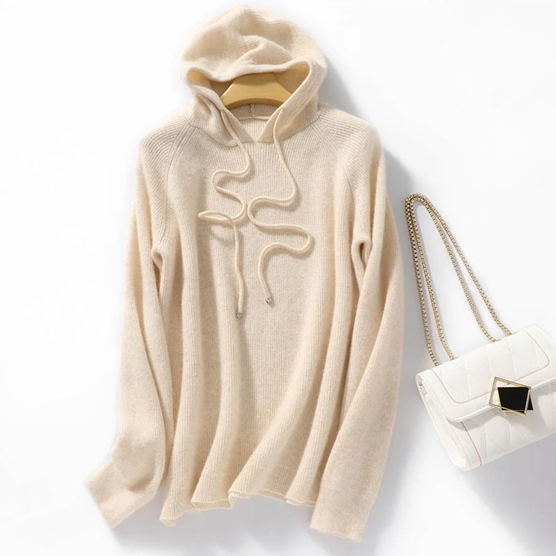 Felpa con Cappuccio a Coste Relaxed Serene Knit