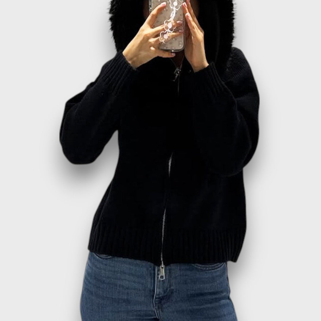 Alisanne – Giacca a maglia con zip e colletto in faux fur