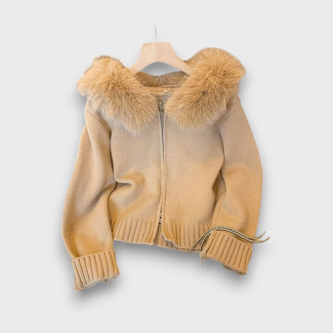Alisanne – Giacca a maglia con zip e colletto in faux fur