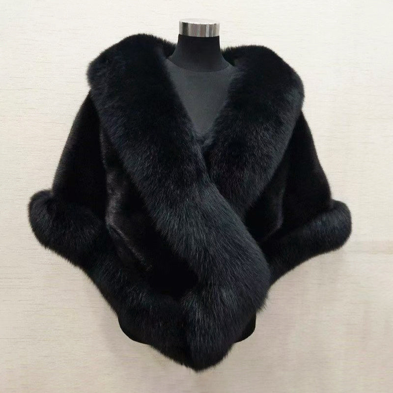 Cappotto Scialle in Pelliccia Sintetica da Donna con Collo Ampio