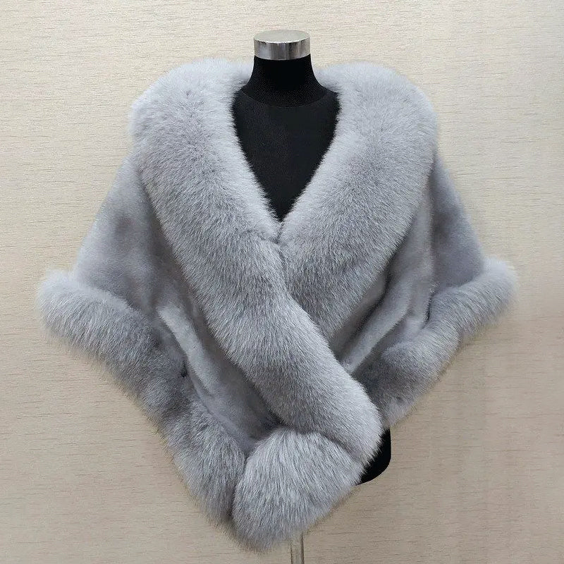 Cappotto Scialle in Pelliccia Sintetica da Donna con Collo Ampio