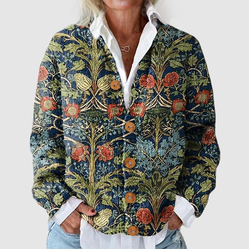 Cardigan floreale da donna con bottoni frontali