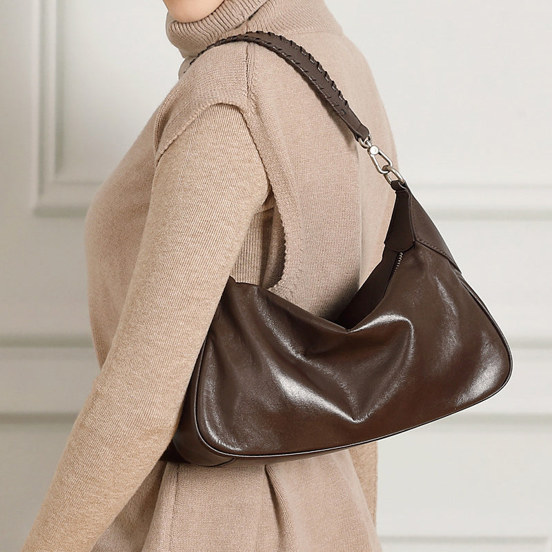 Borsa a spalla in vera pelle con manico corto da donna