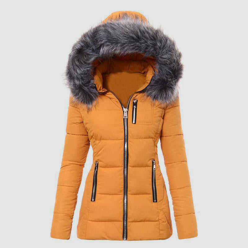 Parka Puffer con Cappuccio da Donna con Rifiniture in Pelliccia Sintetica
