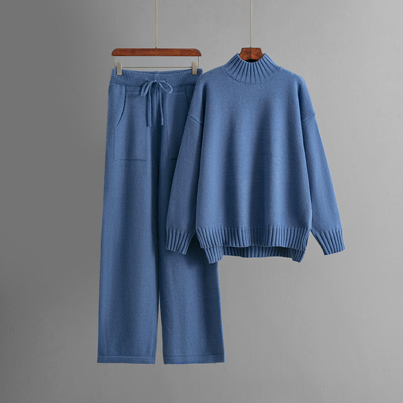 Set da lounge in maglia da donna con collo alto e pantaloni rilassati