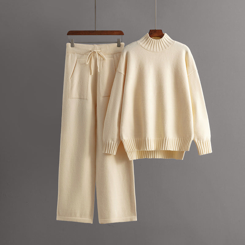 Set da lounge in maglia da donna con collo alto e pantaloni rilassati