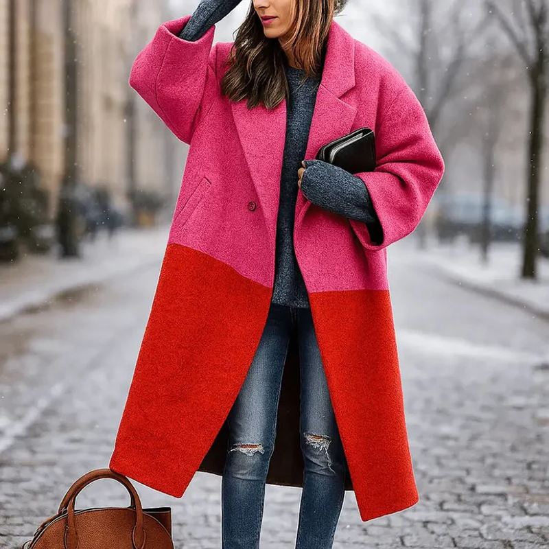 Cappotto lungo da donna con ampio colletto in vari colori