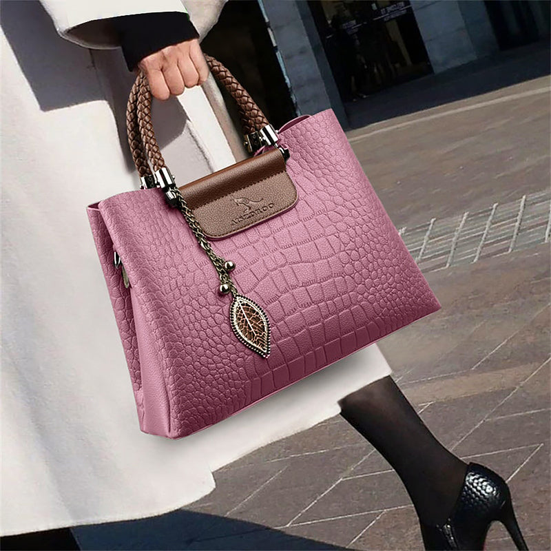 Borsa a spalla media in tessuto per donne con manici intrecciati