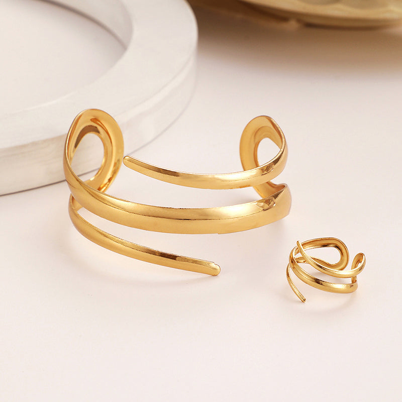 Set di Bracciale e Anello Scolpiti per Donna
