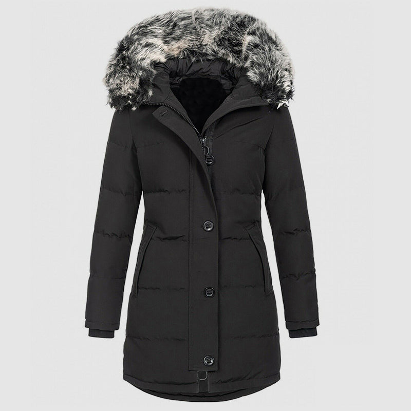 Parka Invernale Slim-Fit da Donna con Cappuccio in Pelliccia Sintetica
