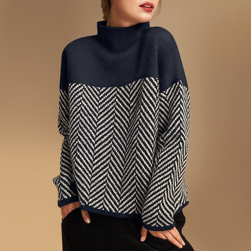 Maglione Donna con Motivo Chevron a Collo Alto