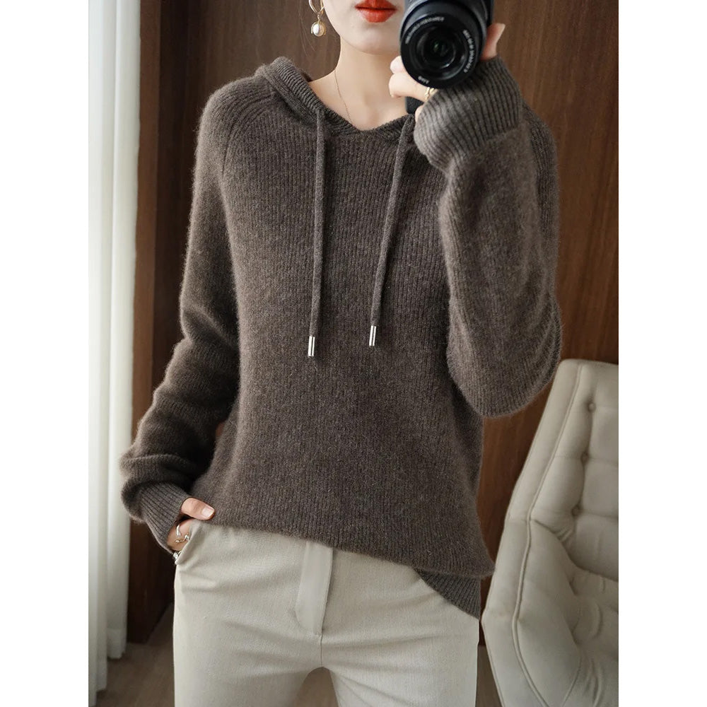 Maglione Donna in Cashmere e Lana con Cappuccio