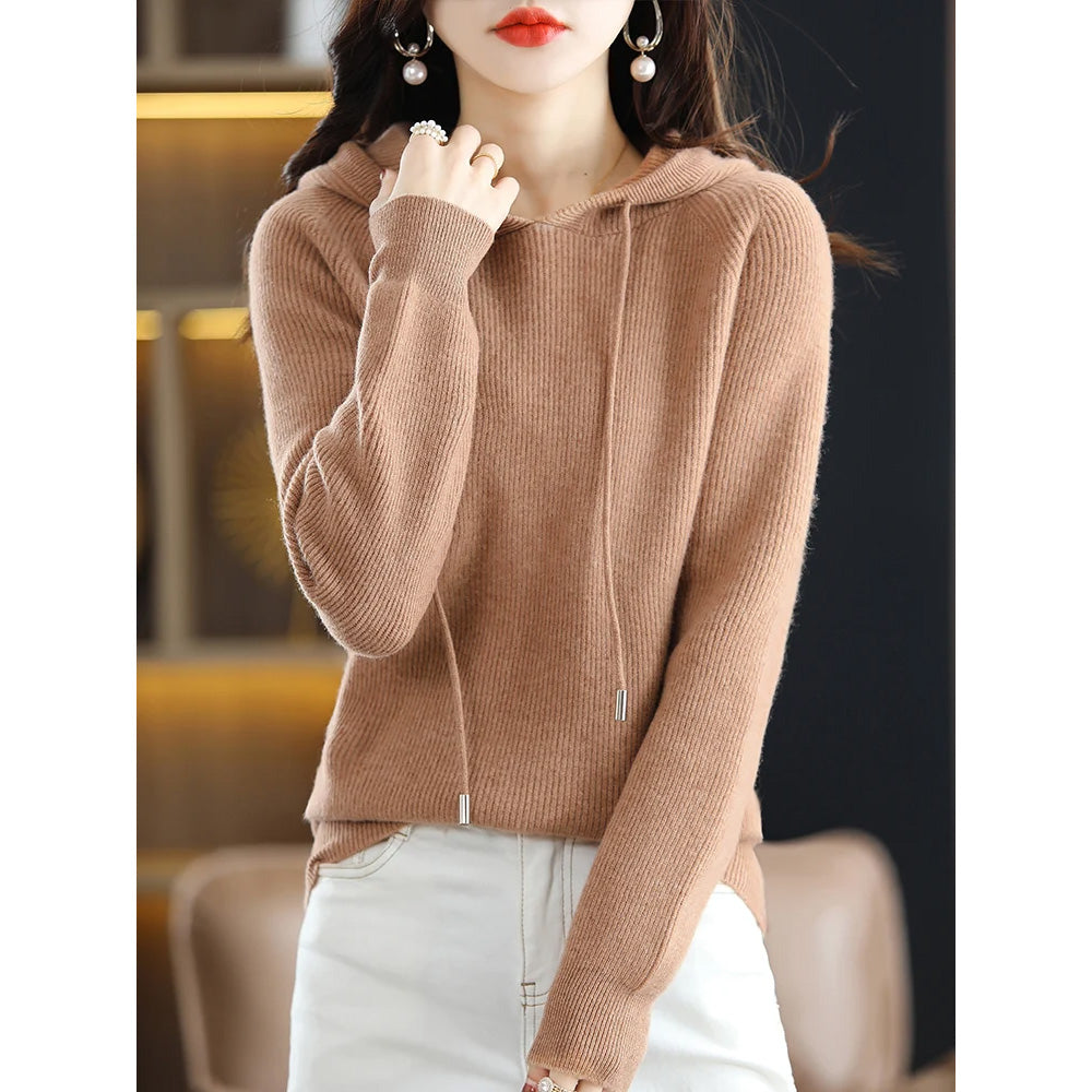Maglione Donna in Cashmere e Lana con Cappuccio