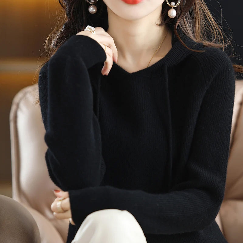 Maglione Donna in Cashmere e Lana con Cappuccio