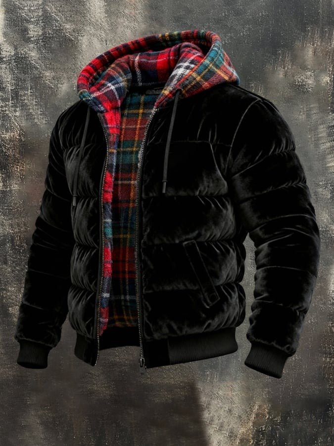 Piumino con cappuccio e interno a quadri