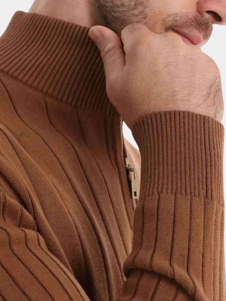 Maglione a Righe Verticali con Zip a Quarto - Viretti