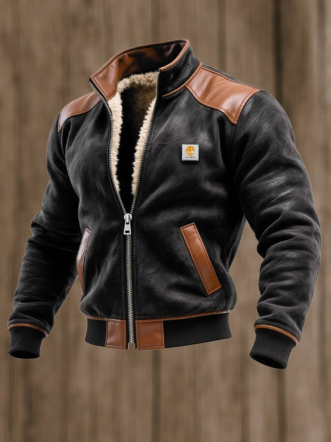 Giacca calda multi-tasche in suede vintage