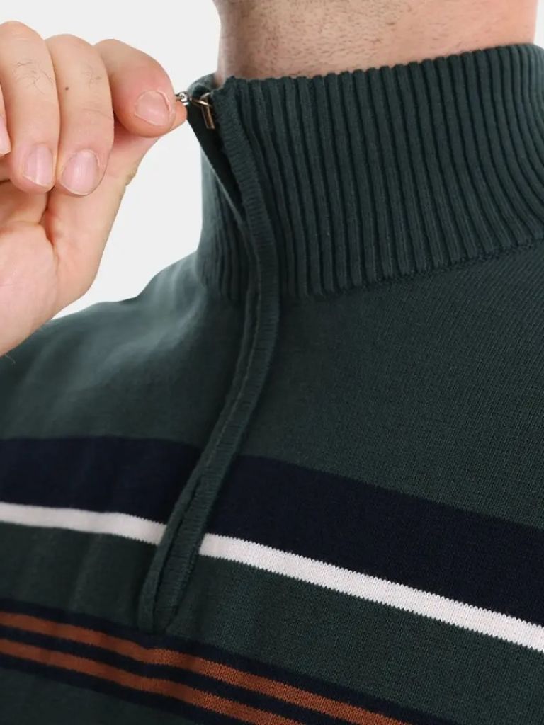 Maglione a Righe con Zip a Quarto - Viretti