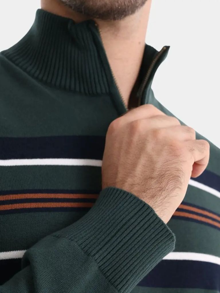 Maglione a Righe con Zip a Quarto - Viretti
