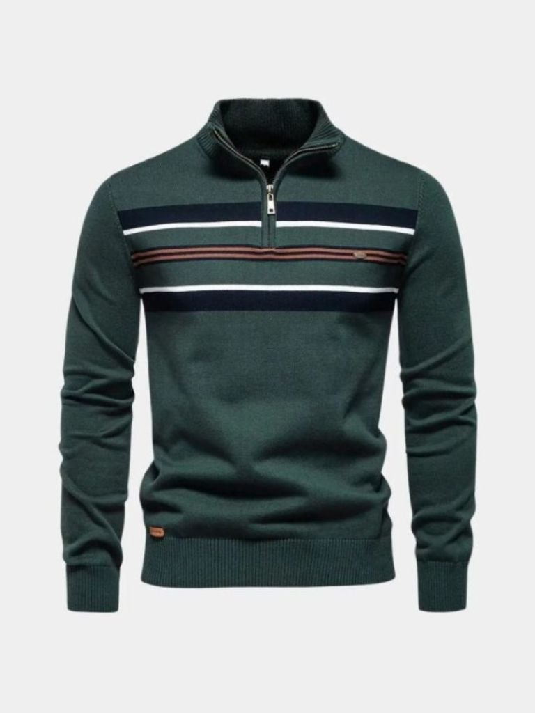 Maglione a Righe con Zip a Quarto - Viretti