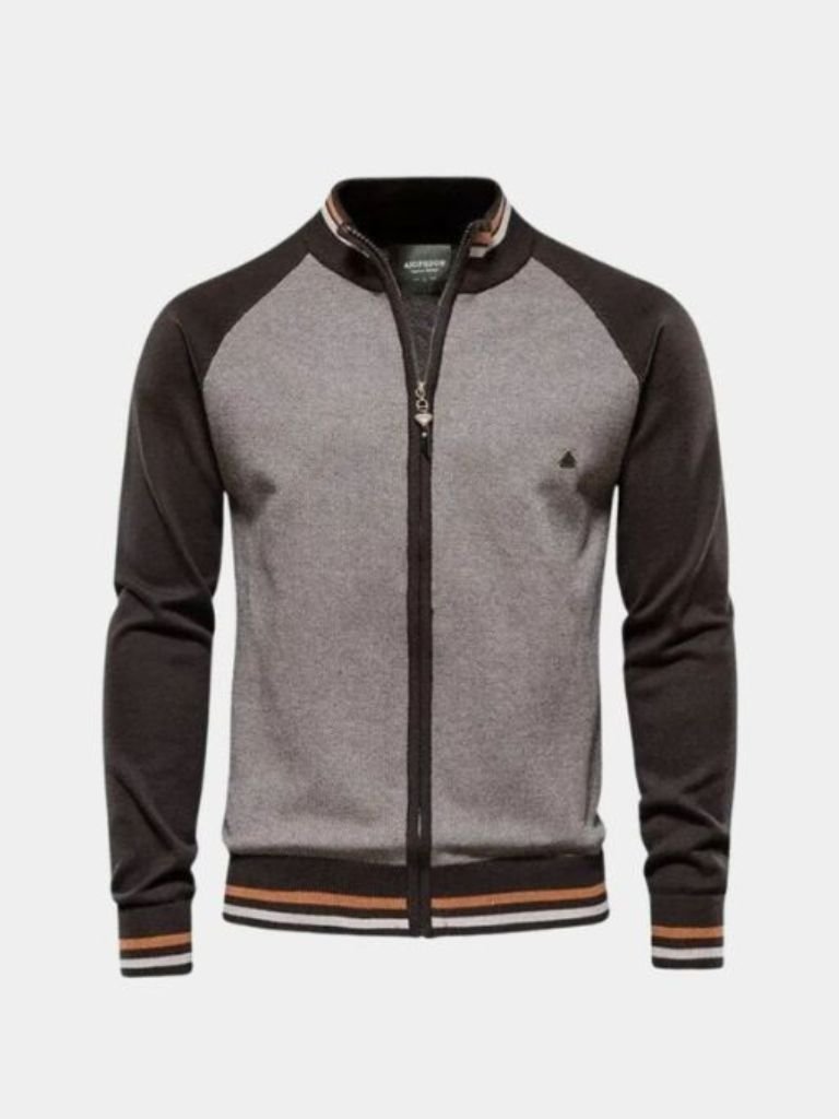 Cardigan con Collo Alto a Blocco di Colore con Zip - Viretti